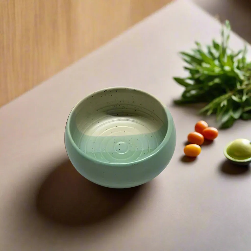 Handcrafted Green & Beige Dual Tone Ceramic Bowls