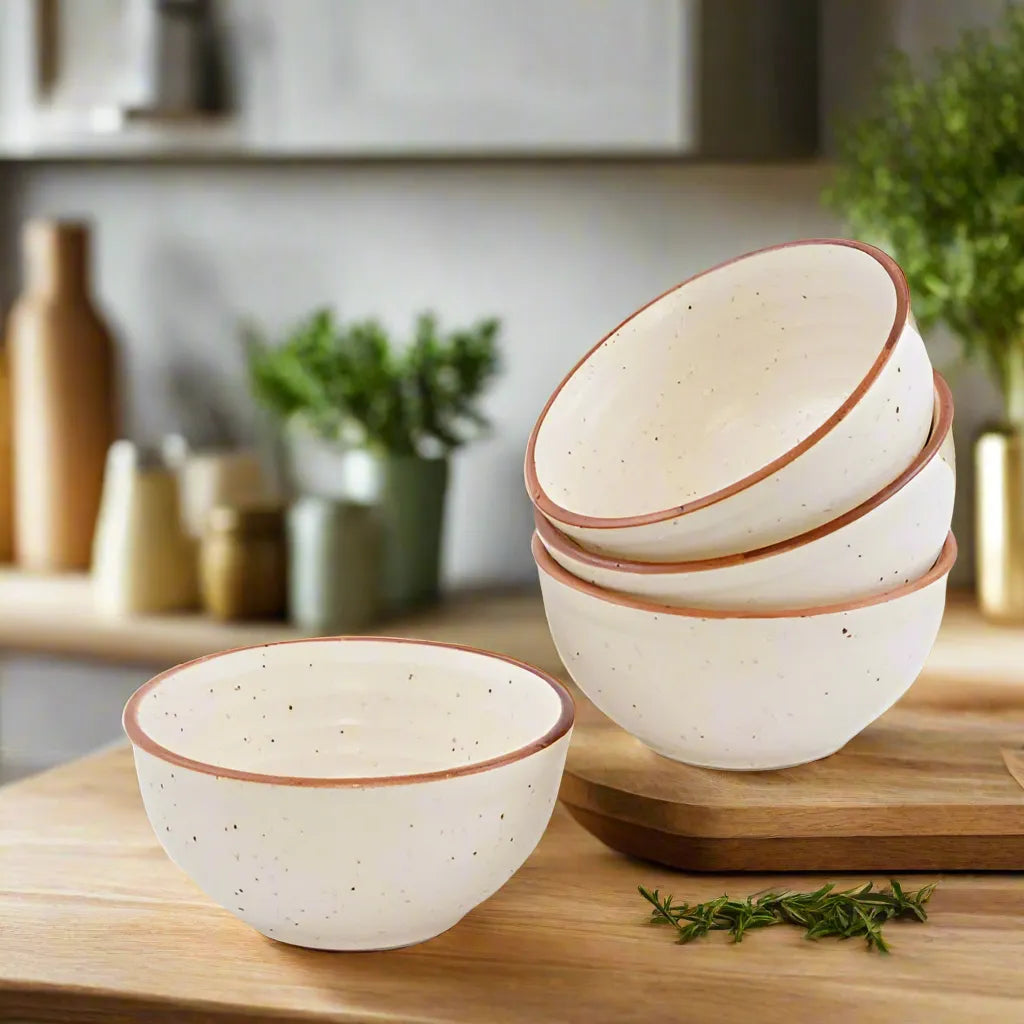 Handcrafted Matte Finish Off White Ceramic Bowls - Set of 4
