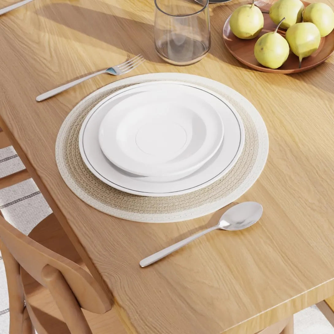 Beige with Off-White Border Chic Dual-Color Placemats
