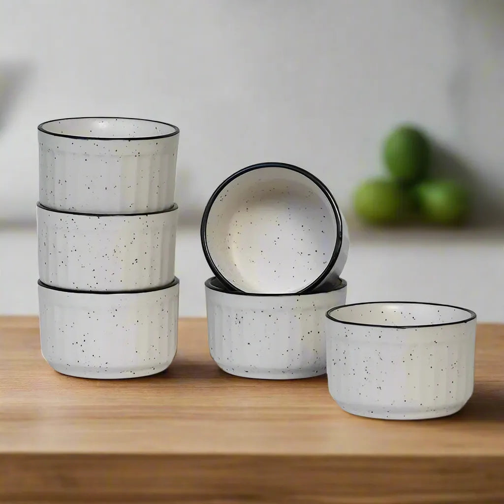 White Matte Ceramic Vintage Dip Bowls - Set of 6