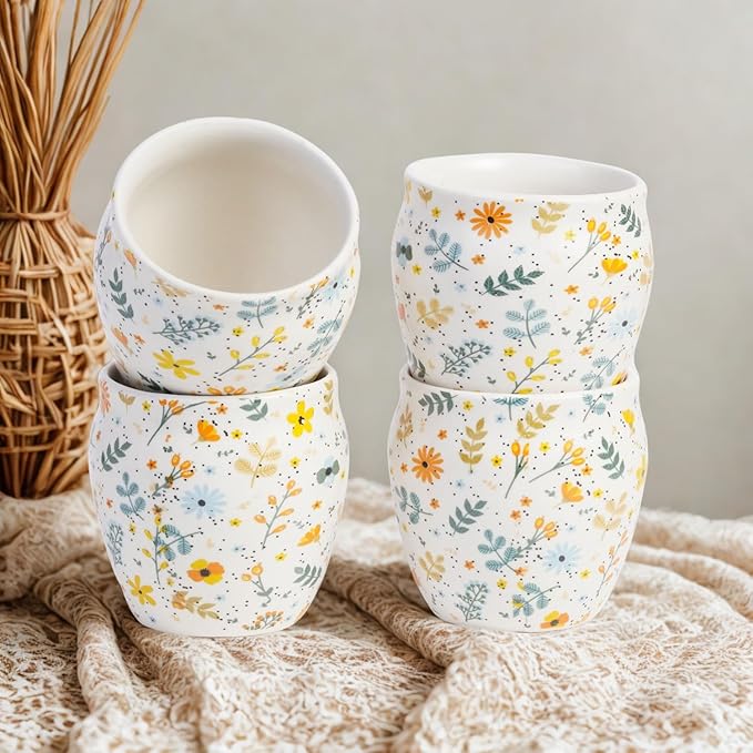Hand-Painted Traditional Ceramic Sun Floral Kulhad Tea Set