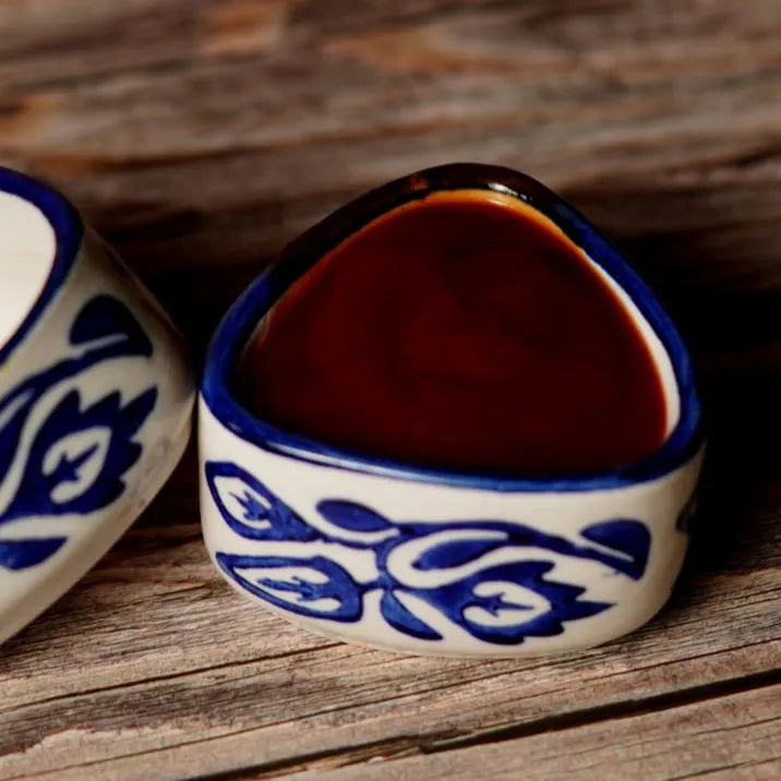 Blue & White Hand Painted Floral Ceramic Dip Bowls