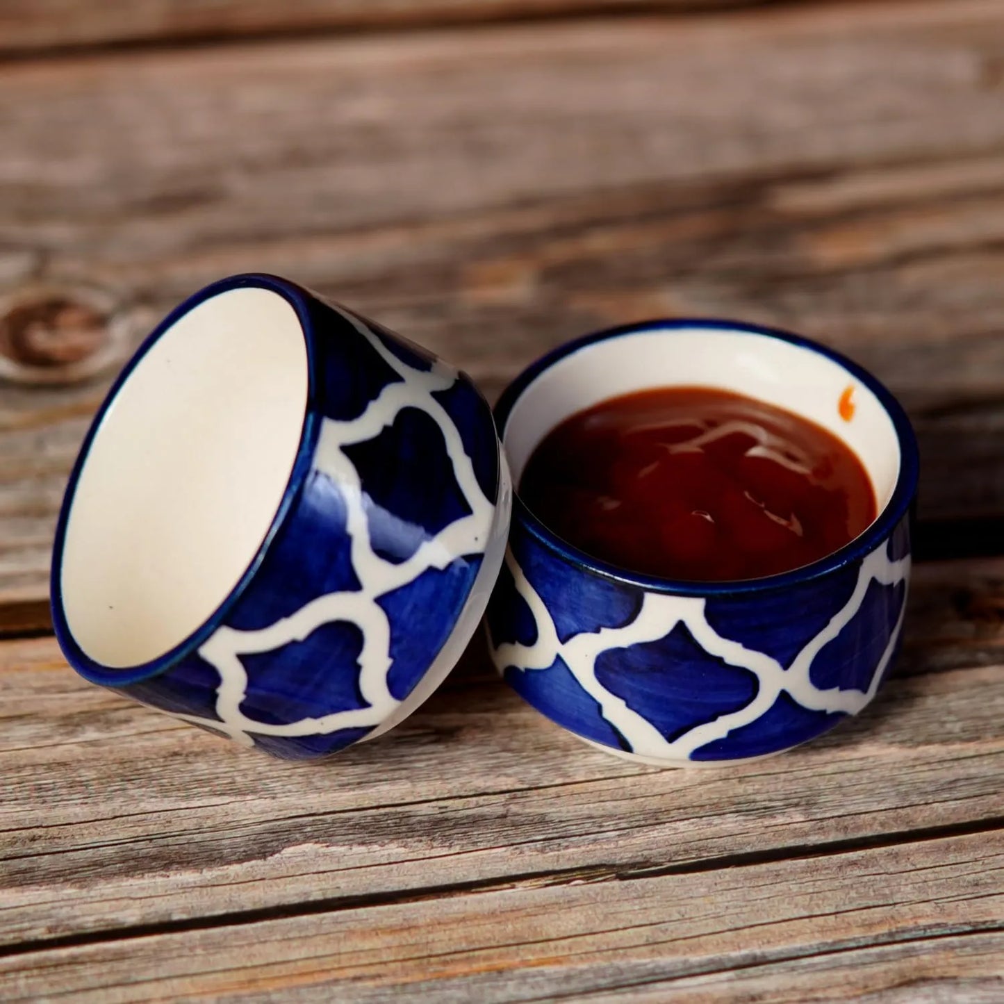 Blue & White Moraccan Hand Painted Ceramic Dip Bowls