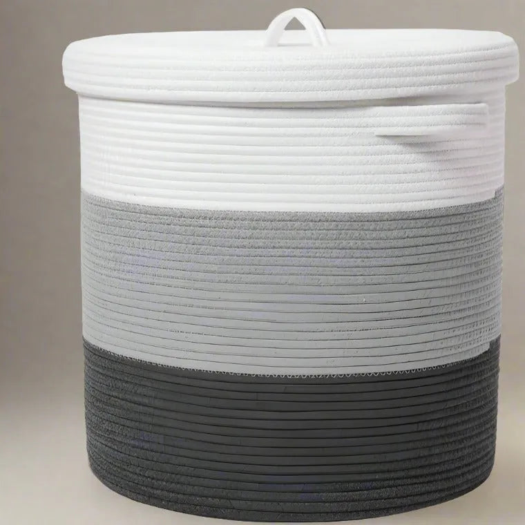 White, Grey & Black Portable Cotton Laundry Organiser With Lid - Small, Medium & Large