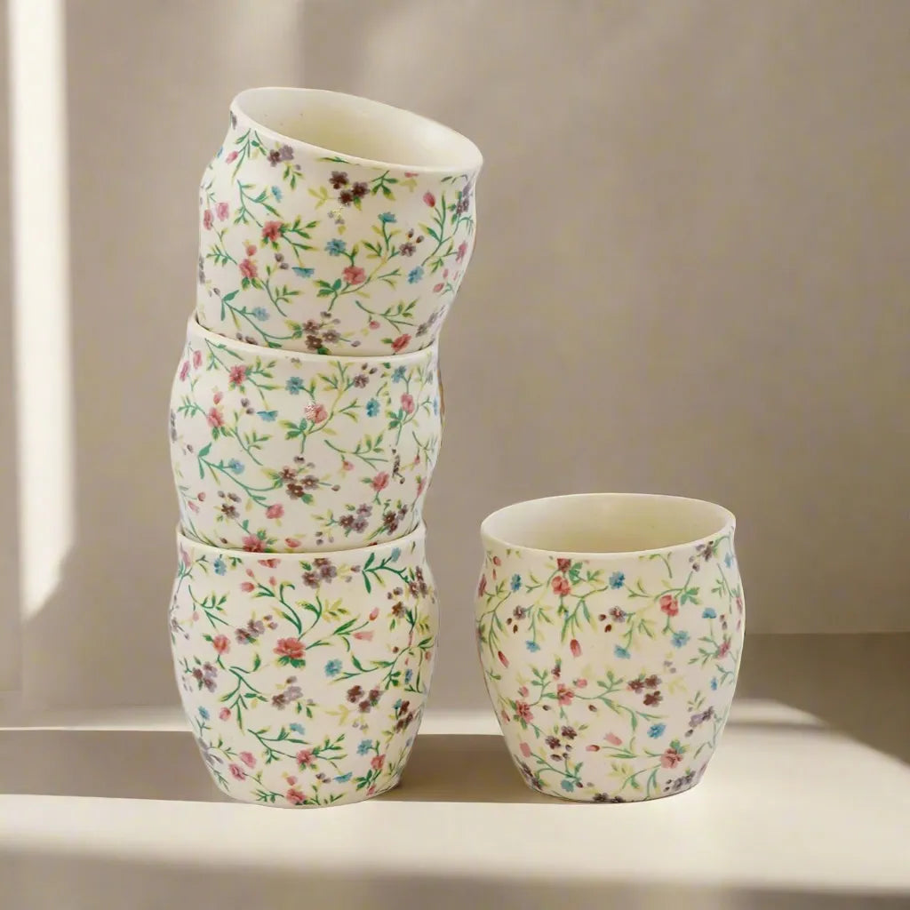 Hand-Painted Traditional Ceramic Floral Kulhad Tea Set