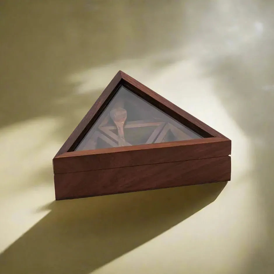 Handcrafted Sheesham Wood Triangular Spice Box with Spoon