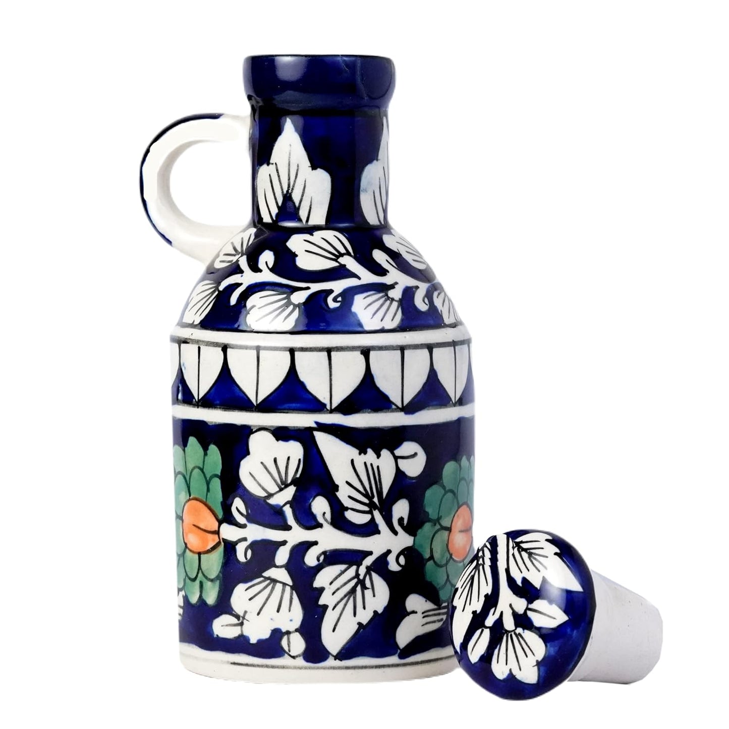 Blue Floral Hand-painted Ceramic Oil Dispenser – 500 ml