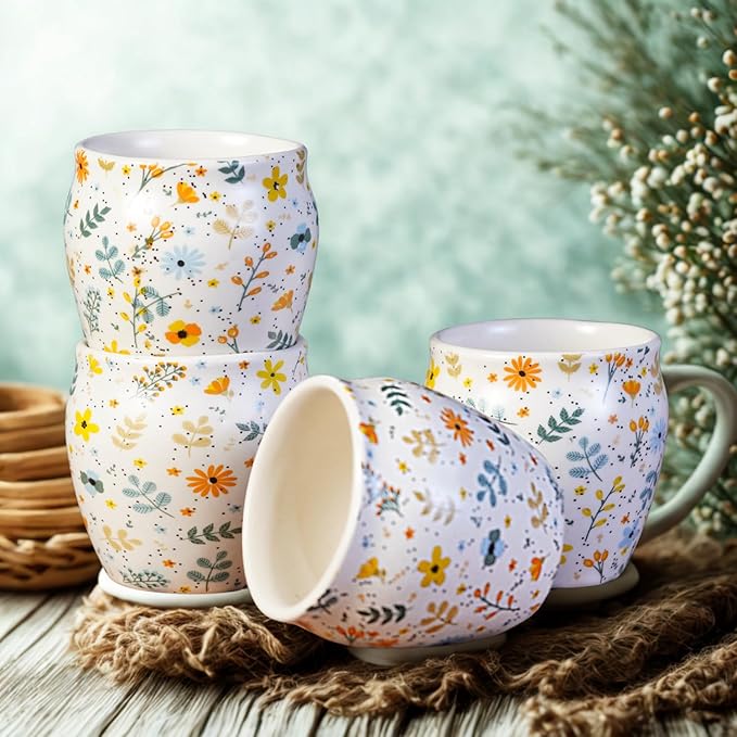 Hand-Painted Traditional Ceramic Sun Floral Kulhad Tea Set