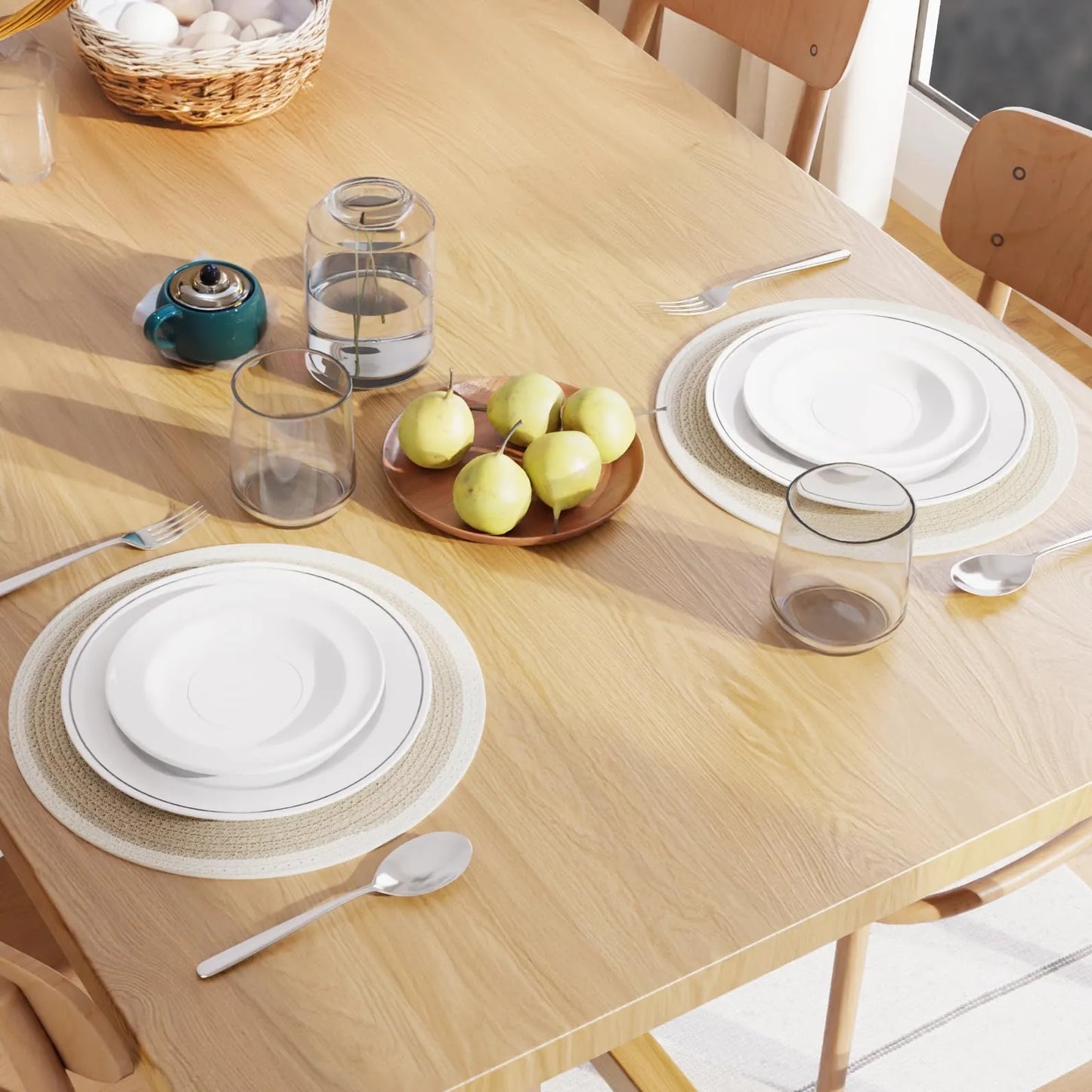 Beige with Off-White Border Chic Dual-Color Placemats