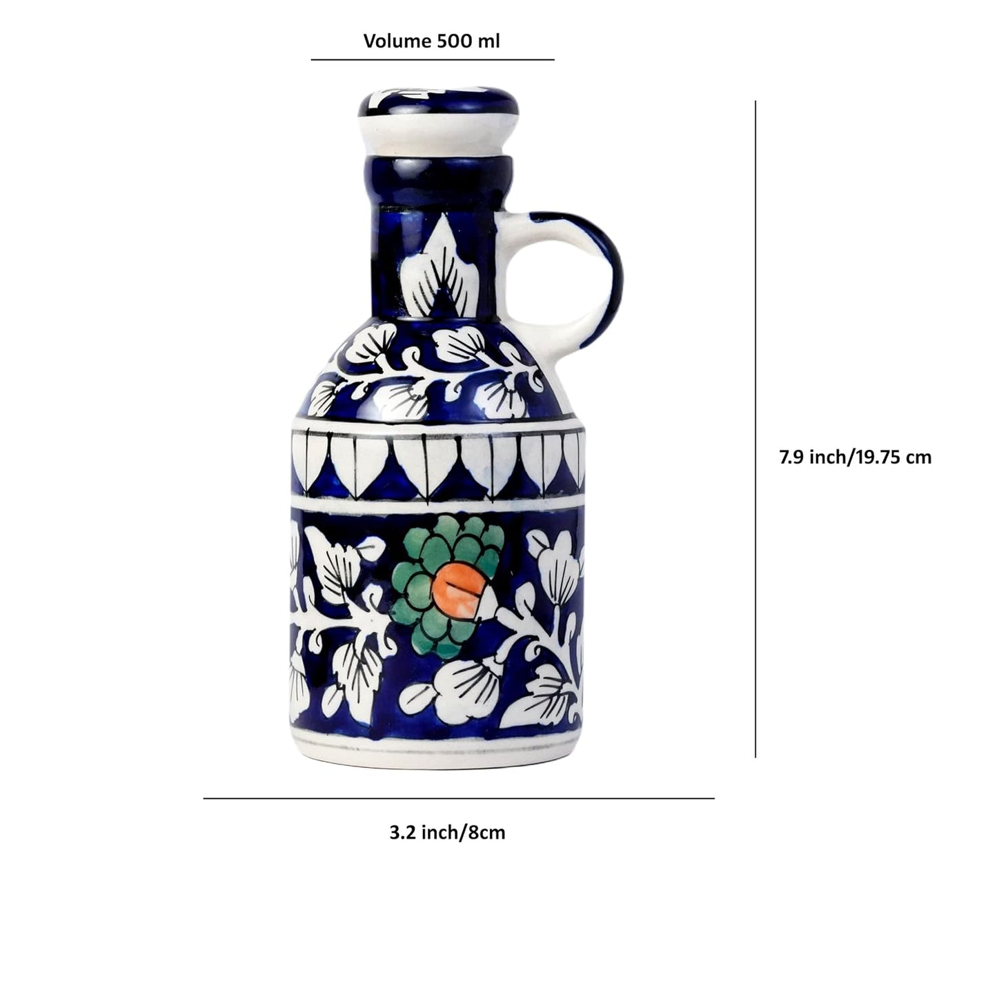 Blue Floral Hand-painted Ceramic Oil Dispenser – 500 ml