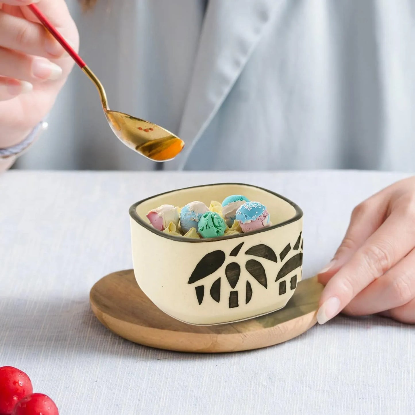 Black & White Hand Painted Ceramic Dip Bowls