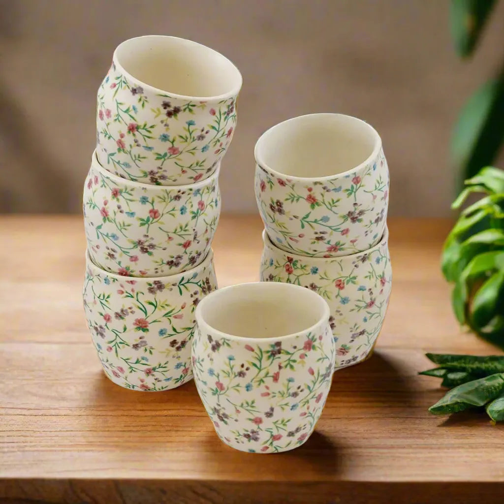 Hand-Painted Traditional Ceramic Floral Kulhad Tea Set