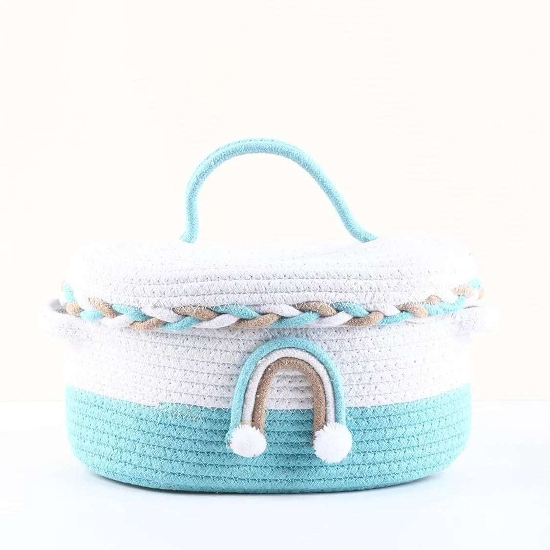 Blue & White Cotton Rope Storage Basket with Lid