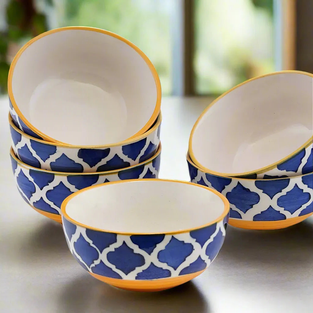 Handcrafted Matte Finish Classic Blue & White Ceramic Bowls