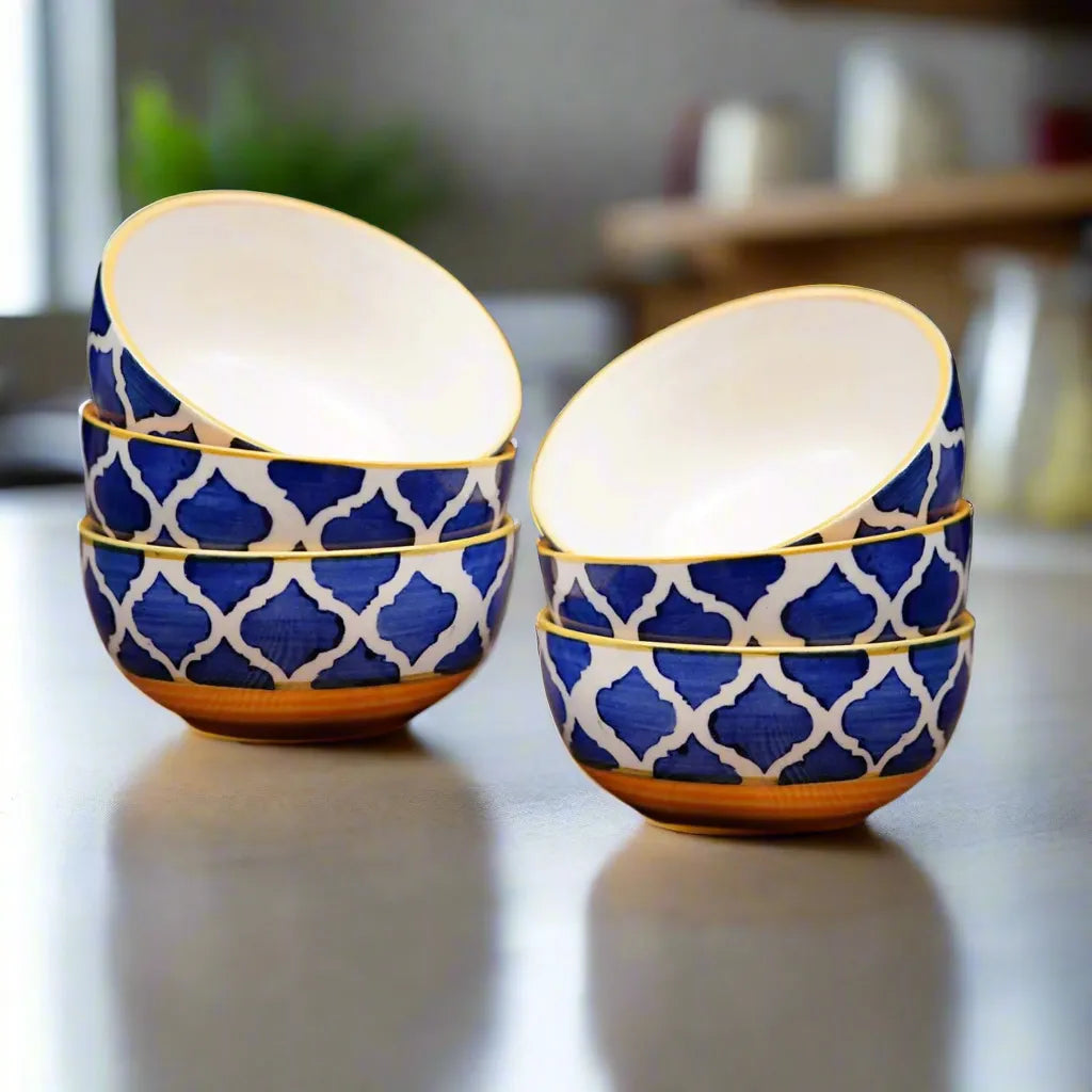 Handcrafted Matte Finish Classic Blue & White Ceramic Bowls