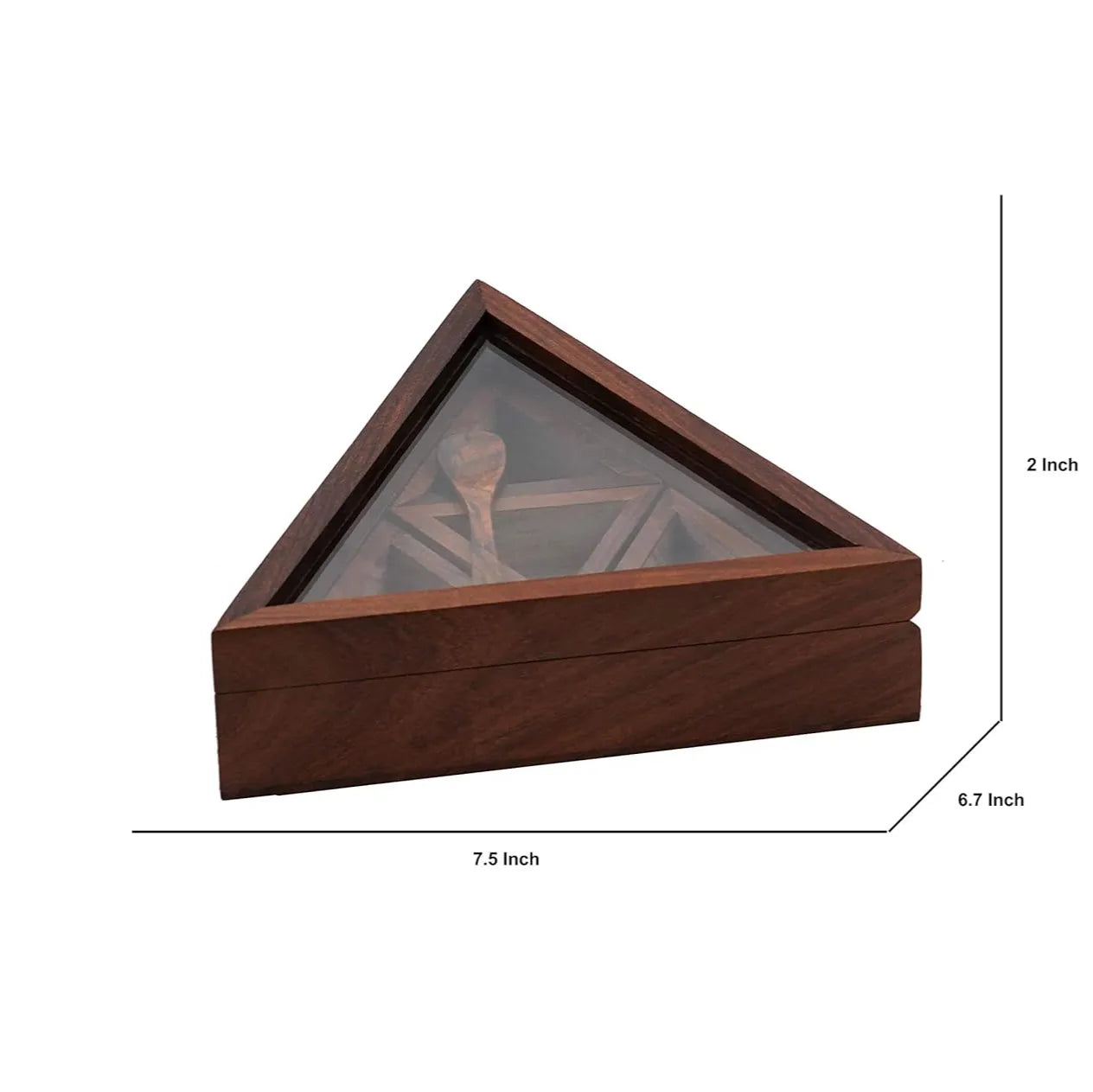 Handcrafted Sheesham Wood Triangular Spice Box with Spoon