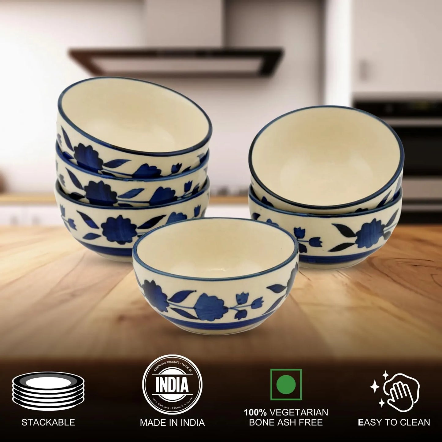 Hand-Painted Floral Pattern Classic Blue & White Ceramic Bowls