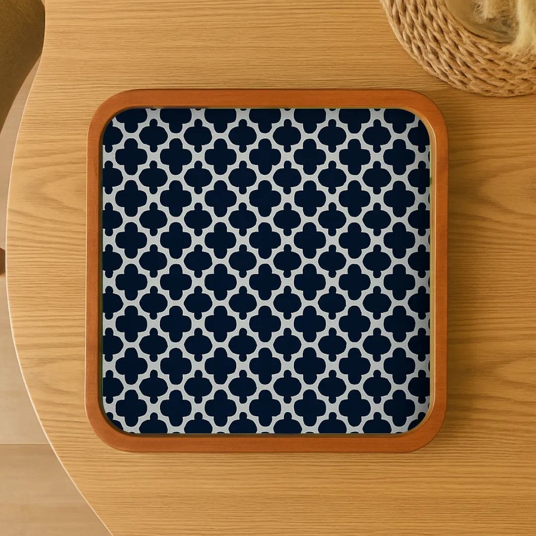 Designer Blue Mosaic Print Wooden Serveware