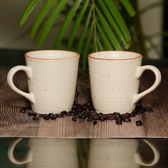 White Ribbed Handmade Ceramic Coffee/Tea Mugs - Microwave Safe
