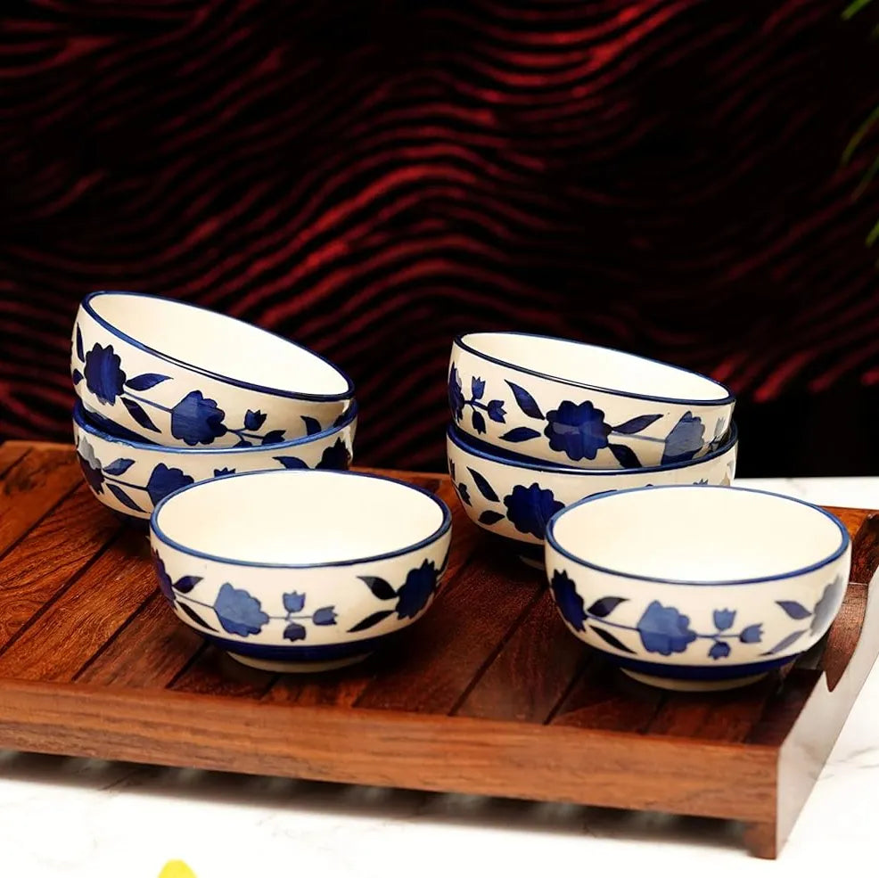 Hand-Painted Floral Pattern Classic Blue & White Ceramic Bowls