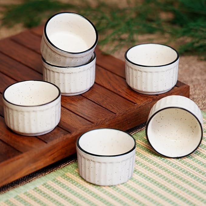 White Matte Ceramic Vintage Dip Bowls - Set of 6