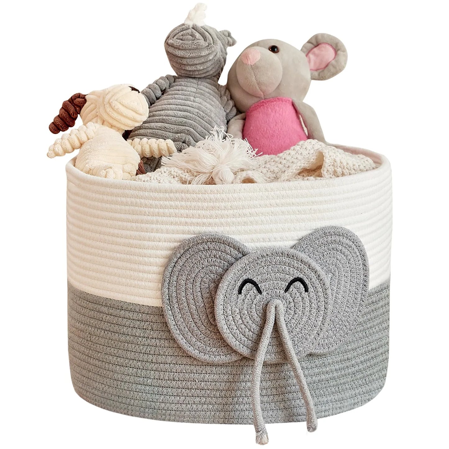 Cute White & Grey Elephant Cotton Storage Basket