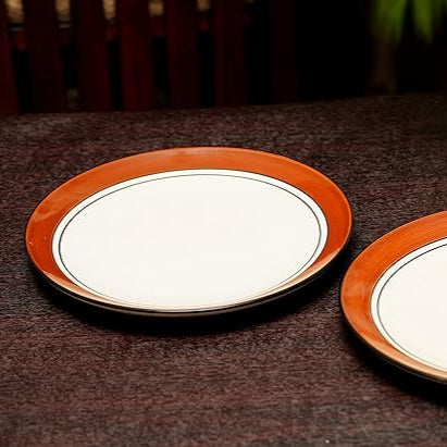 Brown & White Handpainted Ceramic Plates Set of 2 - 10 Inch