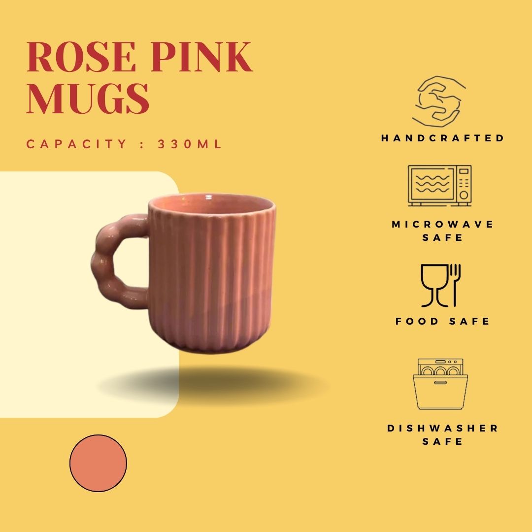 Rose Pink Ceramic Mug with Bubble Handle - 310 ml
