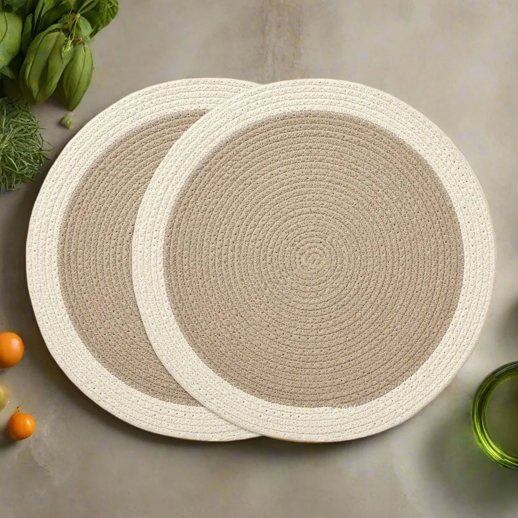 Beige with Off-White Border Chic Dual-Color Placemats