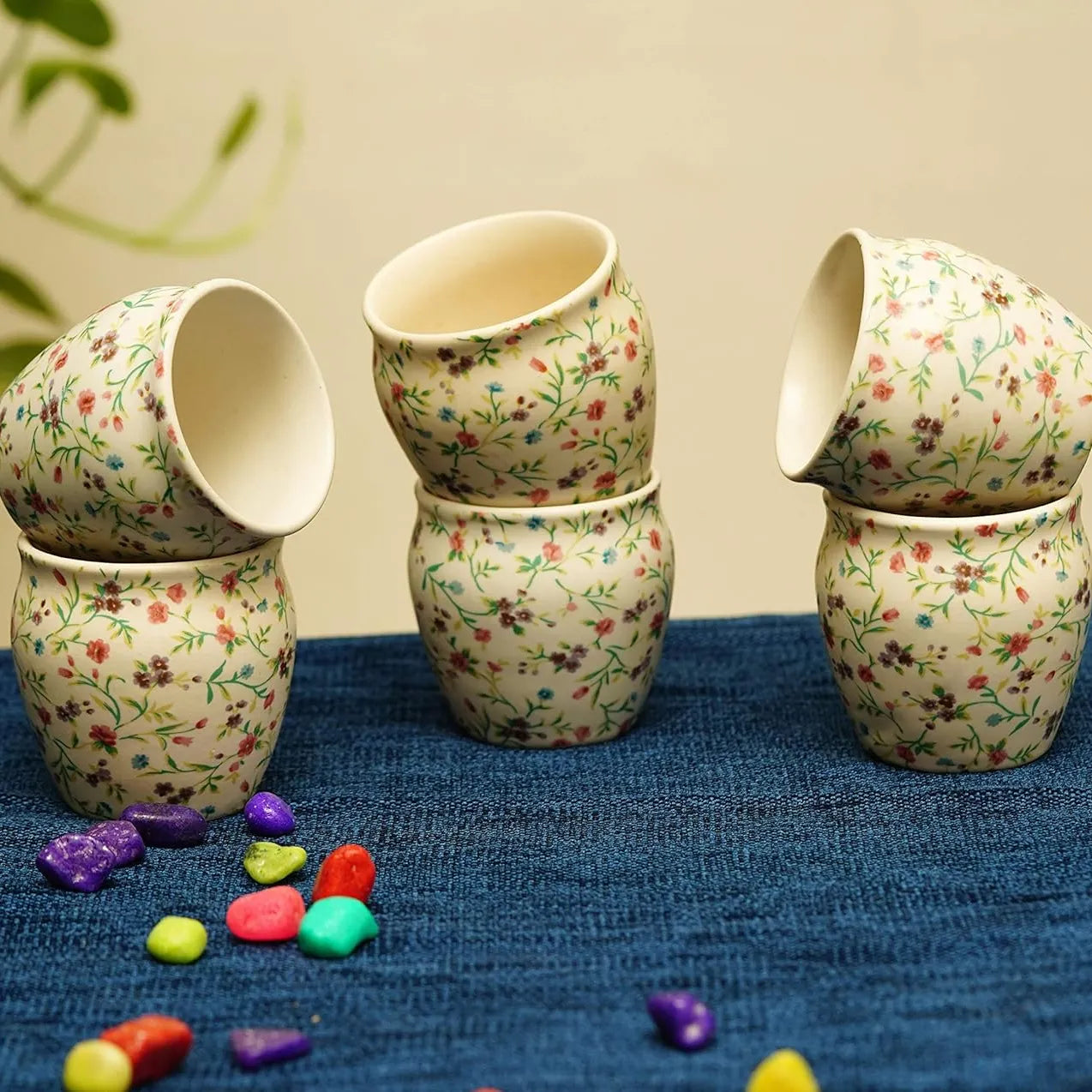 Hand-Painted Traditional Ceramic Floral Kulhad Tea Set