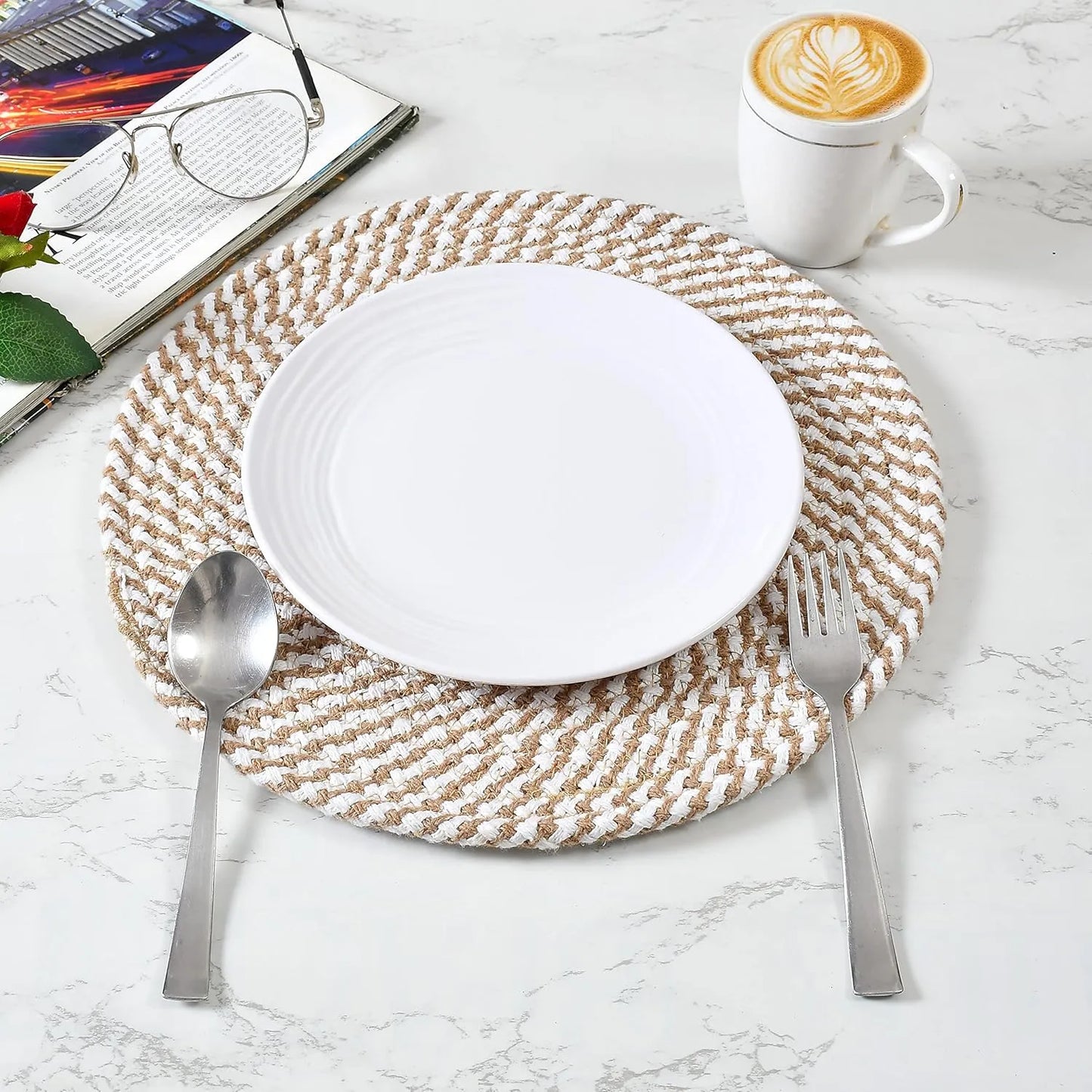 White & Beige Criss Cross Placemats