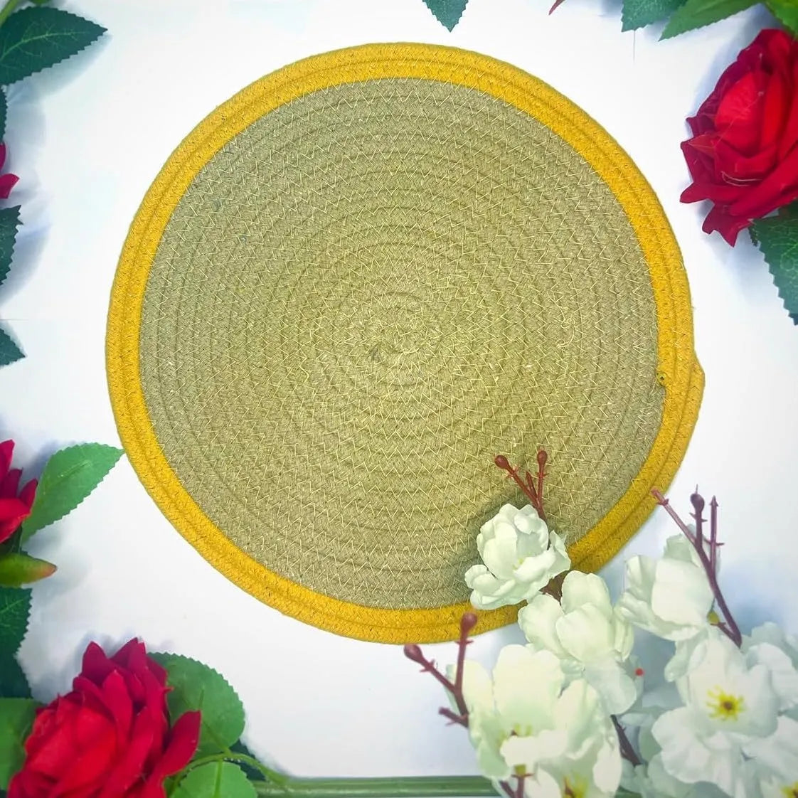 Beige with Yellow Border Chic Dual-Color Placemats