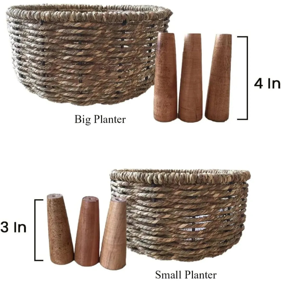 Rustic & Eco-Friendly Handwoven Beige Jute Planter Baskets - Set of 3
