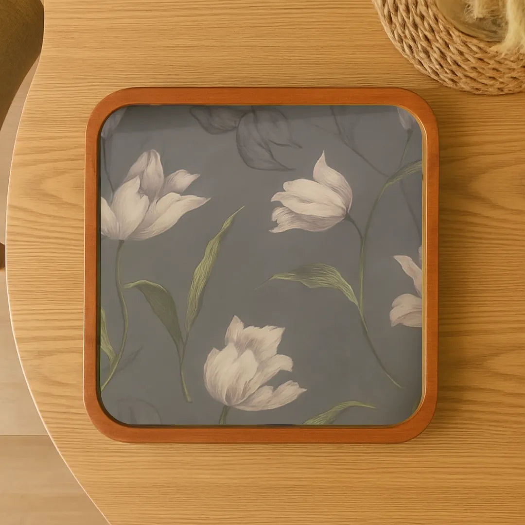 Twilight Tulips Print Wooden Serveware