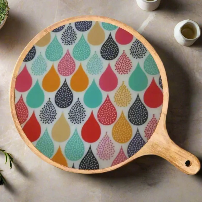 Multicolor Water Drops Pattern Wooden Serveware