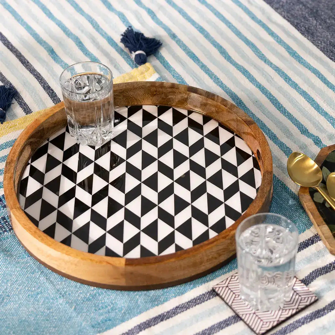 Stylish Black & White Pattern Wooden Serveware