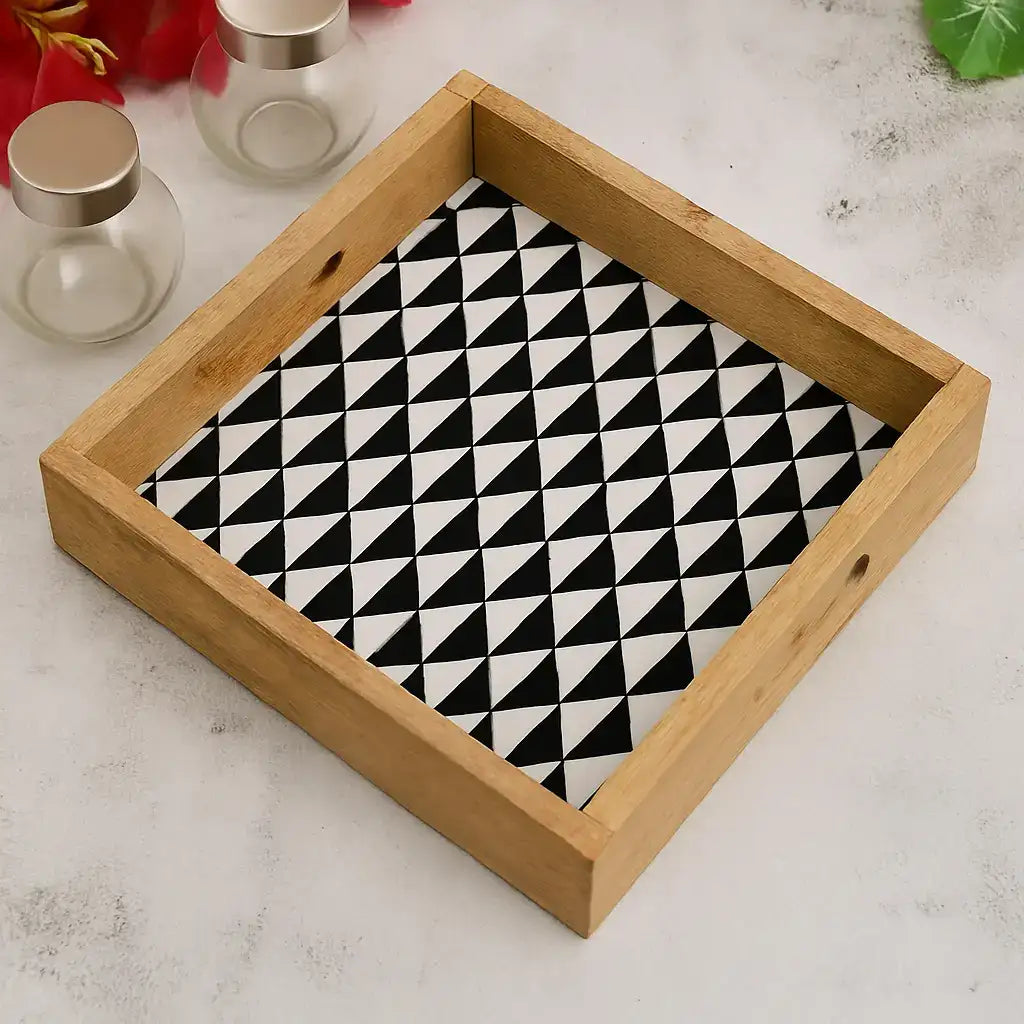 Stylish Black & White Pattern Wooden Serveware