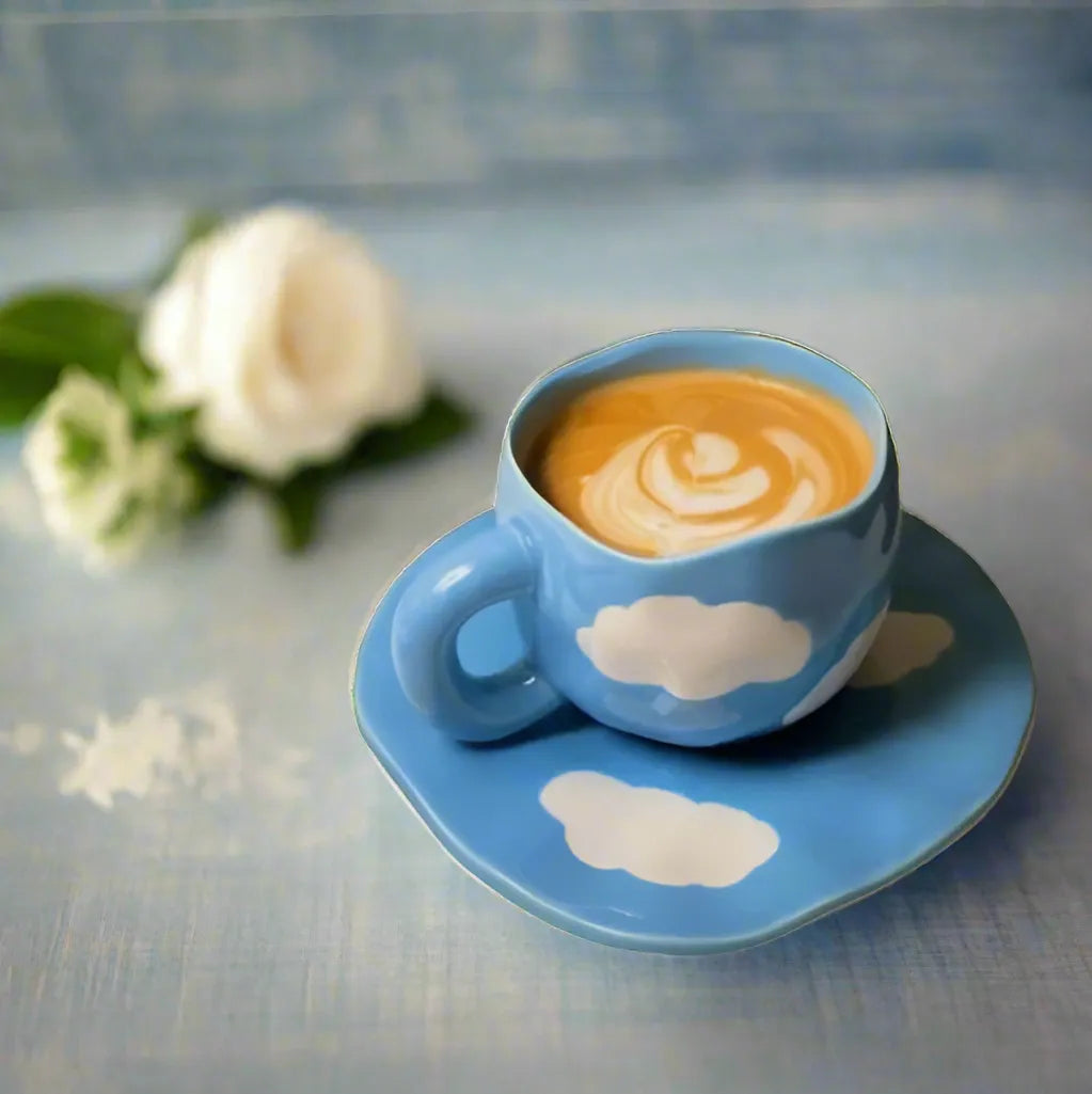 Blue Cloudy Delight Ceramic Cup & Saucer - 200 ml