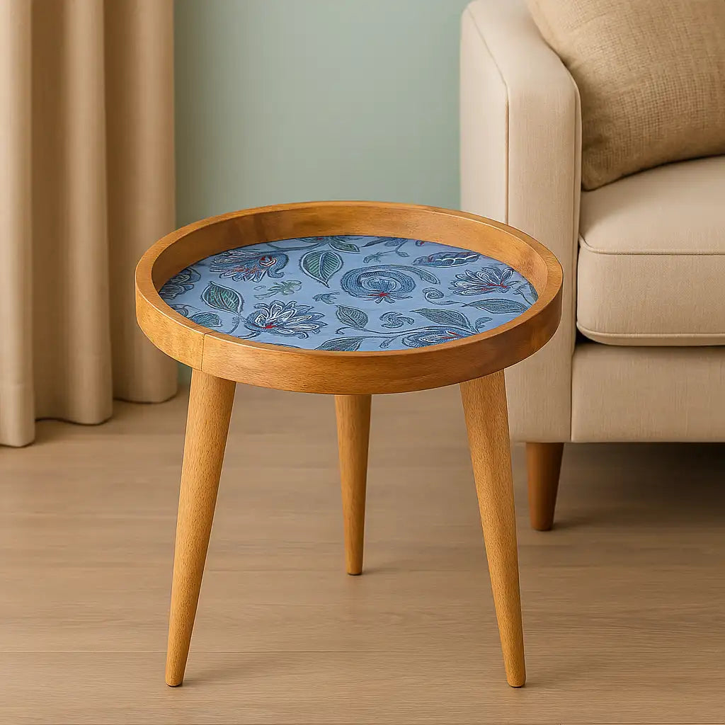 Blue Floral Print Wooden Serveware