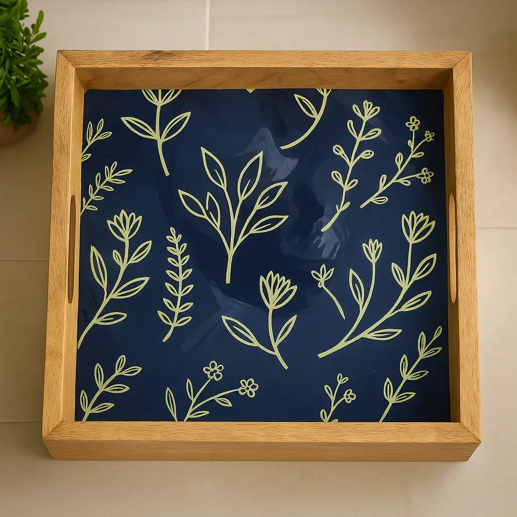 Elegant Twilight Botanica Floral Print Wooden Serveware
