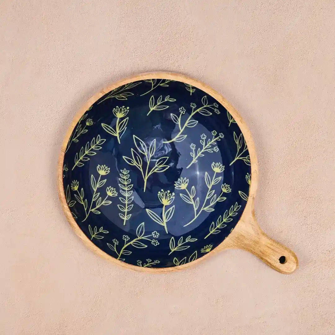 Elegant Twilight Botanica Floral Print Wooden Serveware