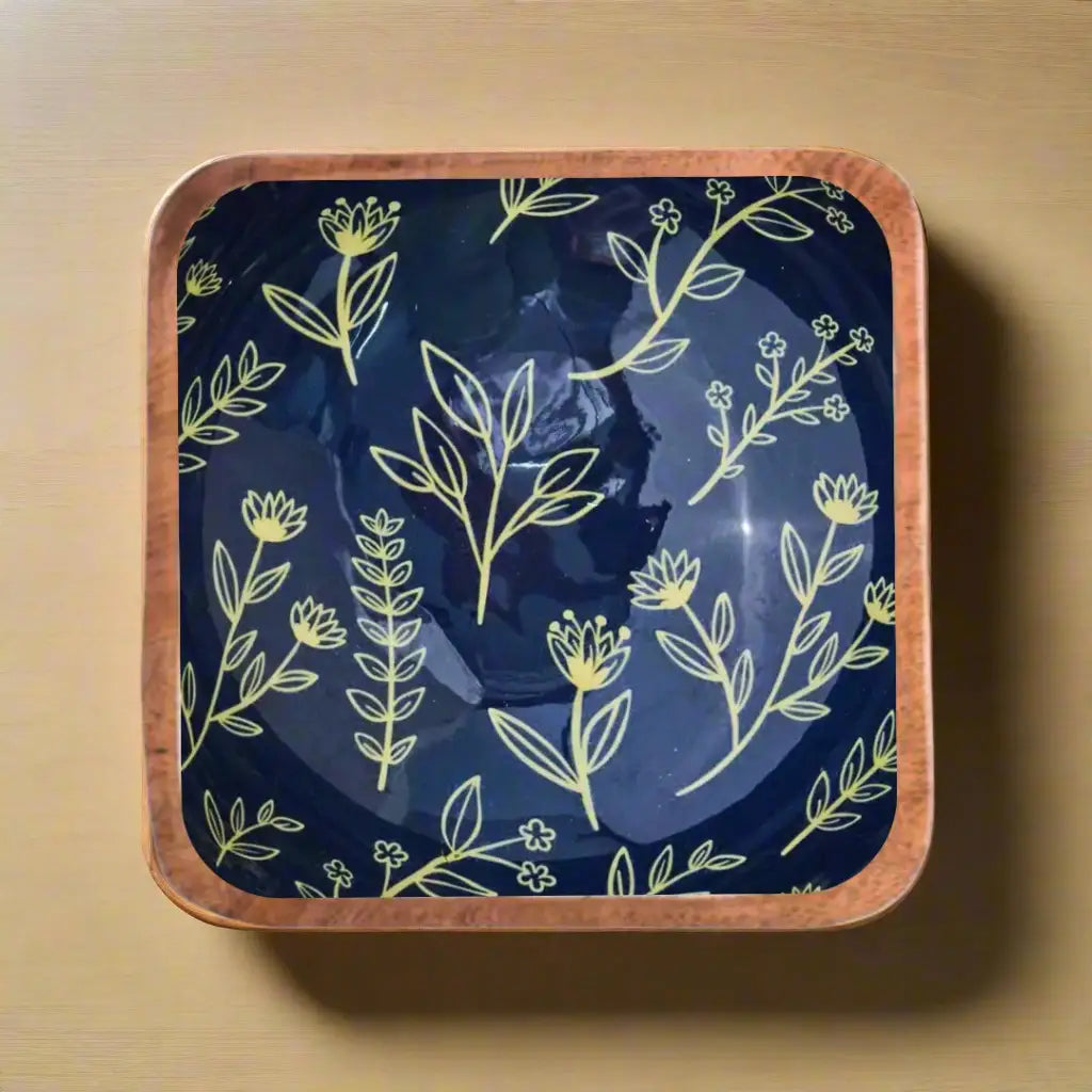 Elegant Twilight Botanica Floral Print Wooden Serveware