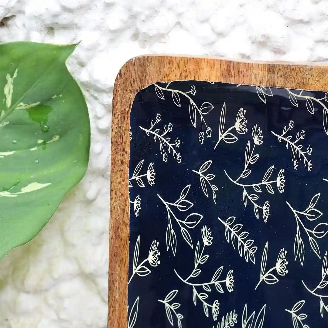Elegant Twilight Botanica Floral Print Wooden Serveware