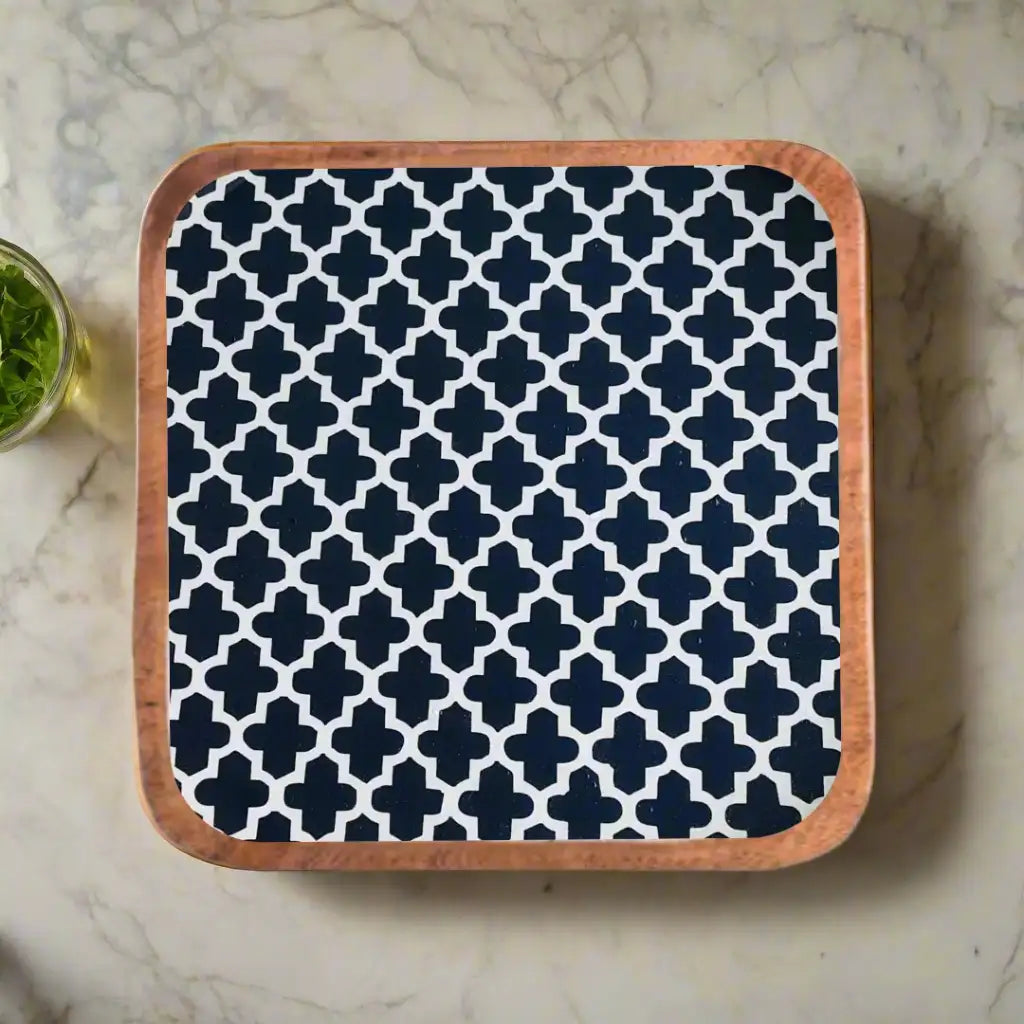 Designer Blue Mosaic Print Wooden Serveware