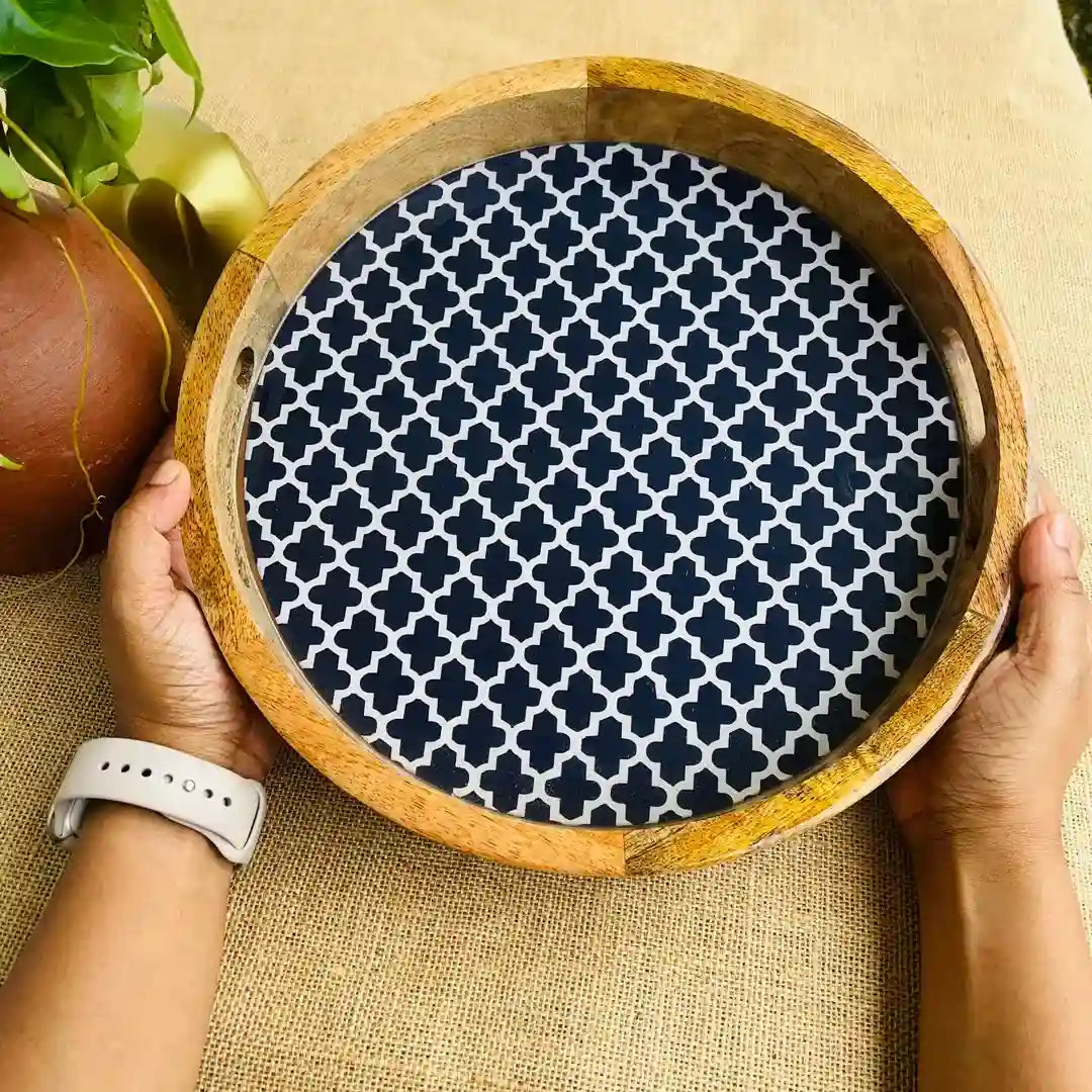 Designer Blue Mosaic Print Wooden Serveware