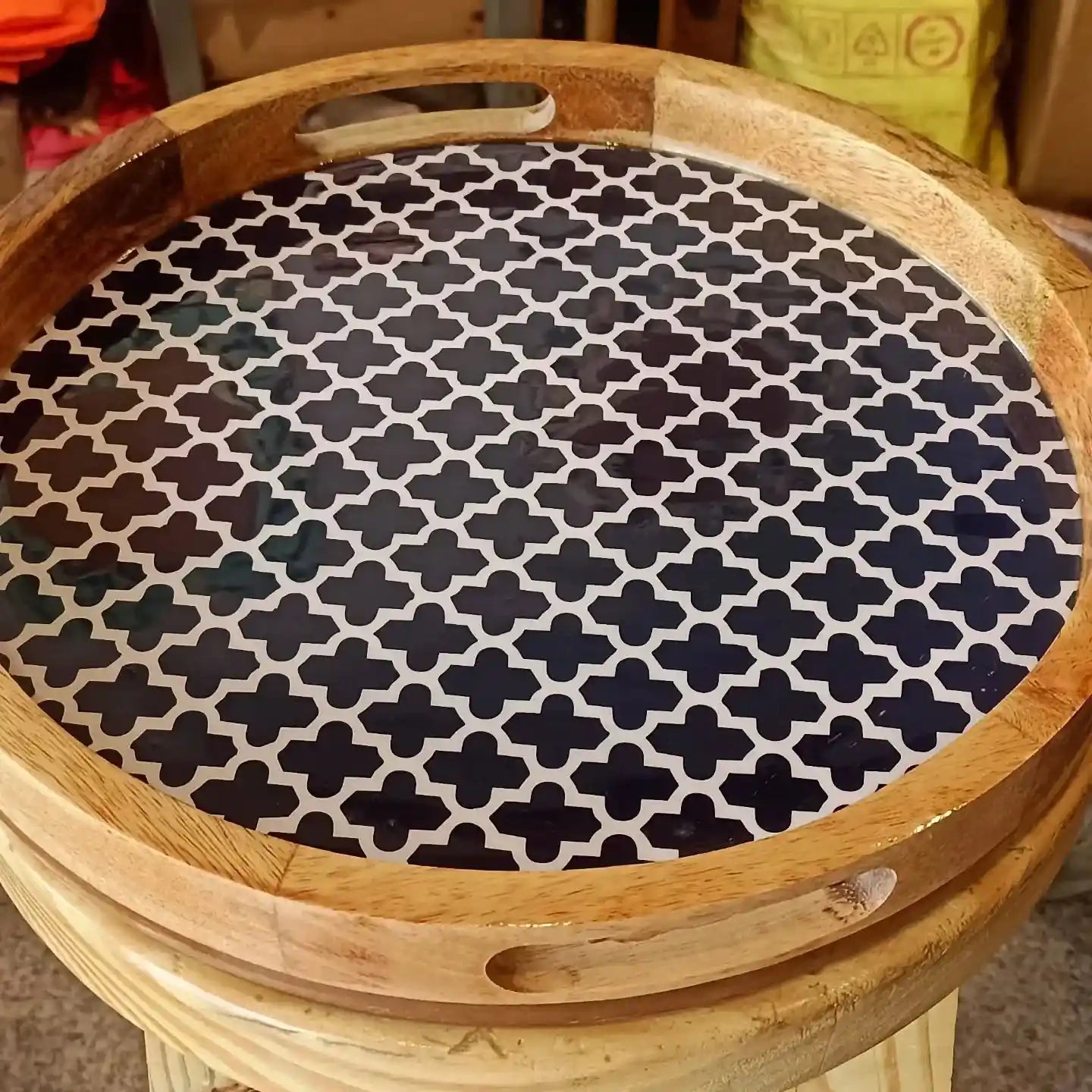 Designer Blue Mosaic Print Wooden Serveware