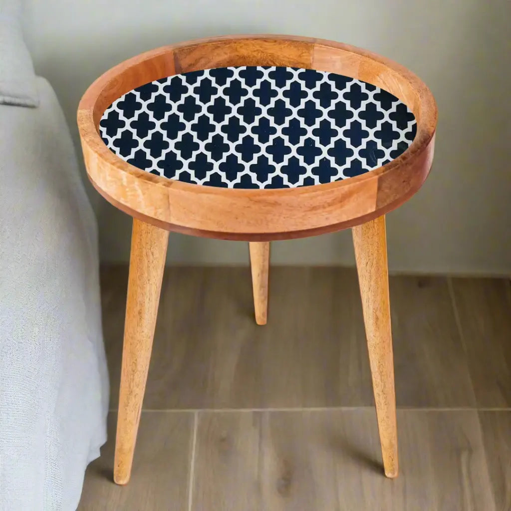 Designer Blue Mosaic Print Wooden Serveware