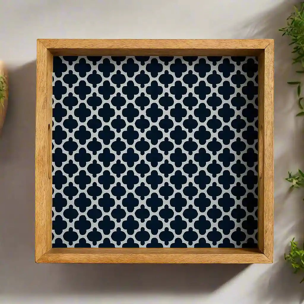 Designer Blue Mosaic Print Wooden Serveware