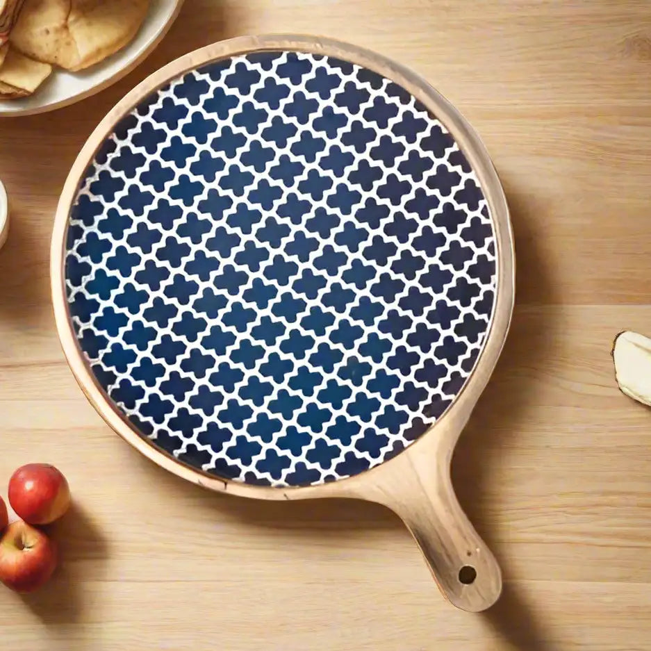 Designer Blue Mosaic Print Wooden Serveware