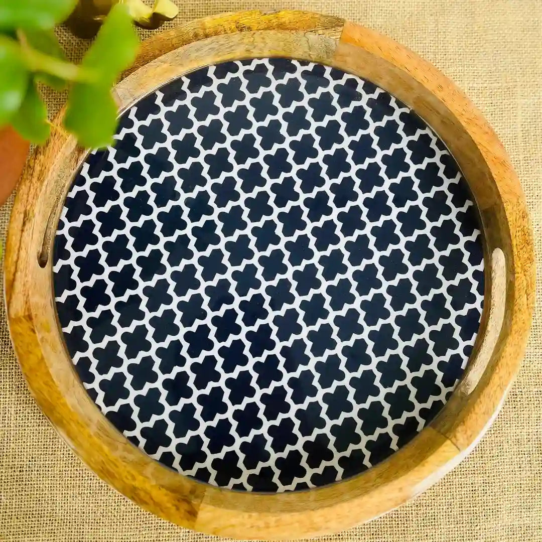Designer Blue Mosaic Print Wooden Serveware